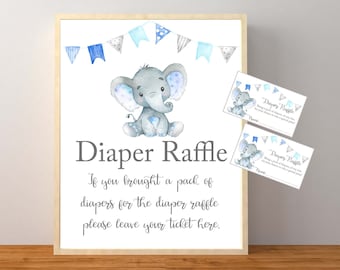 Diaper Raffle, Elephant Diaper Raffle, Elephant Baby Shower Game, Blue Elephant Game, Elephant Game, Elephant Baby Shower, Printable