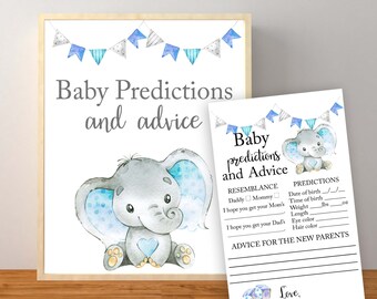 Förutsägelser och råd om elefantbebisar, förutsägelser om elefantbebisar, babyshower för blå elefanter, förutsägelser och råd om bebisar, utskrivbara