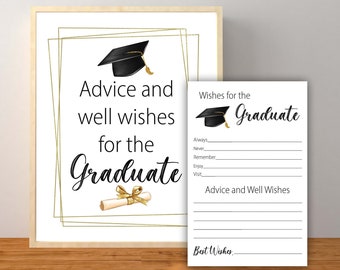 Advice and Well Wishes for the Graduate Sign and Game, Graduation Party Decorations, Gold and Black Wishes Game, Instant Download Printable