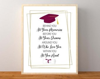 Graduation Print, Graduation Gift, Inspirational Quote, Graduation Party Sign, Graduation Decorations, Maroon, Instant Download Printable