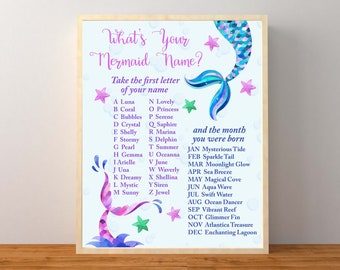 Mermaid Party, Mermaid Name Game, What's Your Mermaid Name, Mermaid Party Activity,  Mermaid Activity, Birthday, Instant Download, Printable