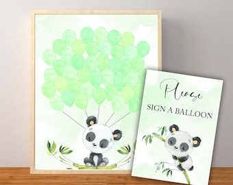 Panda Guest Book Sign, Panda Baby Shower Guest Sign, Panda Balloon Sign, Gender Neutral Panda Baby Shower, Instant Download Printable