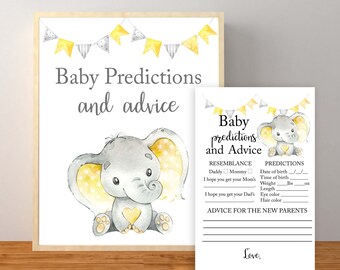 Babyförutsägelser och råd, elefantbebisförutsägelser, könsneutral babyshower, elefantbebisförutsägelser och råd, utskrivbara