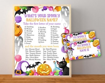 What's Your Spooky Halloween Name Game and Name Tags, Halloween Birthday Party Sign, Halloween Decorations, Instant Download Printable