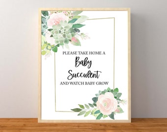 Succulent Baby Shower Favor sign, Pink and Green Floral Baby Shower, Succulent Favor Sign, Baby Shower Decorations, Instant Printable