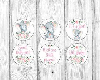 Elephant Cupcake Toppers, Floral Girl Baby Shower, Pink Floral Elephant, Pink Elephant Baby Shower, Printable Cupcake Toppers, Printable