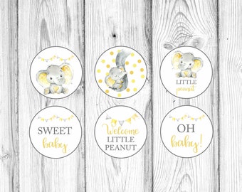 Elephant Cupcake Toppers, Gender Neutral Baby Shower, Elephant Baby Shower, Yellow Elephant Baby Shower, Elephant Cupcake Toppers, Printable