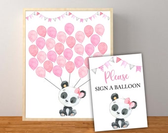 Panda Guest Book Sign, Panda Baby Shower, Panda Bear Guest Sign Pink, Panda Balloon Sign, Panda Birthday Party, Instant Download Printable