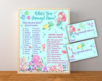 Mermaid Birthday Party, Mermaid Name Game, What's Your Mermaid Name, Mermaid Party Activity, Mermaid Decorations, Instant Download Printable