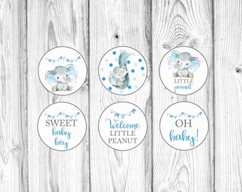 Elephant Cupcake Toppers, Boy Elephant Baby Shower, Blue Elephant Baby Shower, Printable Cupcake Toppers, Elephant Cupcake Picks, Printable