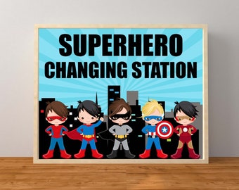 Boy Superhero Party, Superhero Changing Station, Superhero Decorations, Superhero Birthday, Superhero Dress Up, Instant Download, Printable