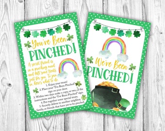 We've Been Pinched, You've Been Pinched, St Patrick's Game, St Patricks Day Printable, Pinched Sign and Instructions, Instant Printable