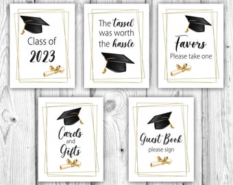 Graduation Party Decorations, Graduation Bundle, Graduation Decorations, Black and Gold Graduation Signs, Instant Download Printable