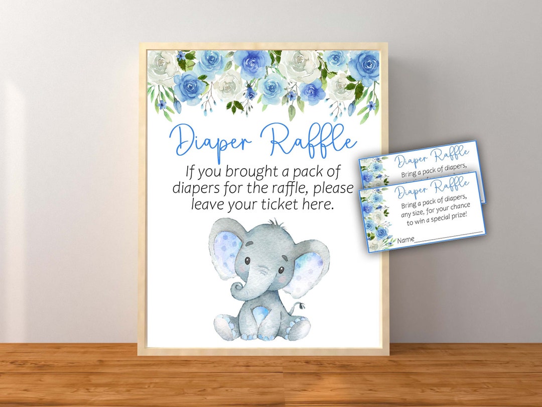 Diaper Raffle, Elephant Diaper Raffle, Elephant Baby Shower Game, Blue ...