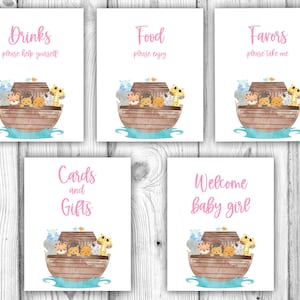 Noah&#39;s Ark Baby Shower, Noah&#39;s Ark Printables, Noahs Ark Decorations, Girl Pink Noahs Ark Baby Shower, Noahs Ark Sign, Download Printable