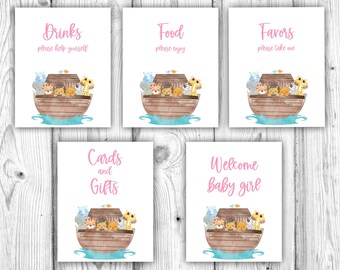 Noah's Ark Baby Shower, Noah's Ark Printables, Noahs Ark Decorations, Girl Pink Noahs Ark Baby Shower, Noahs Ark Sign, Download Printable