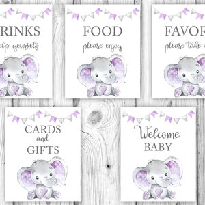 Elephant Baby Shower, Purple Elephant Baby Shower Bundle, Lavender Baby Shower, Girl Elephant Baby Shower, Instant Download Printable