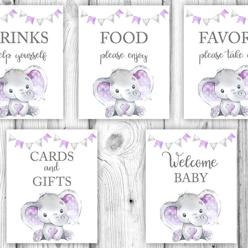 PRINTABLE Elephant Centerpieces Purple Elephant Baby Shower - Etsy