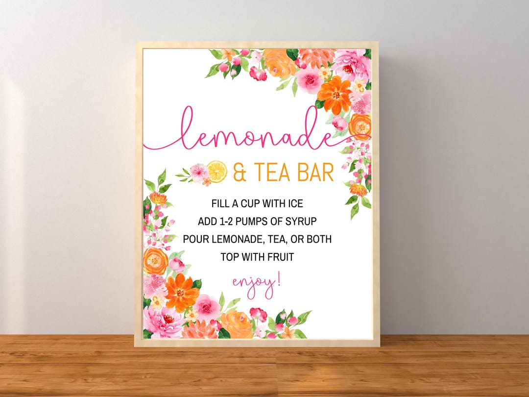 Lemonade and Tea Bar Sign, Pink Orange Birthday Party Drink Station ...