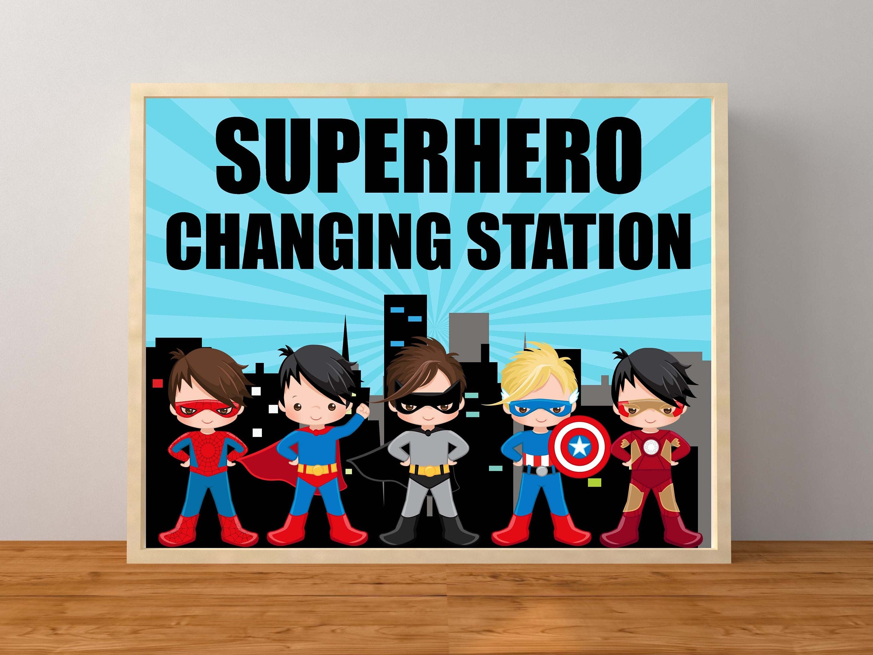 TÉLÉCHARGEMENT INSTANTANÉ Super-héros Logo Autocollants Super-héros  Autocollants Super-héros Baby Shower Super-héros décor de fête Super-héros  Baby