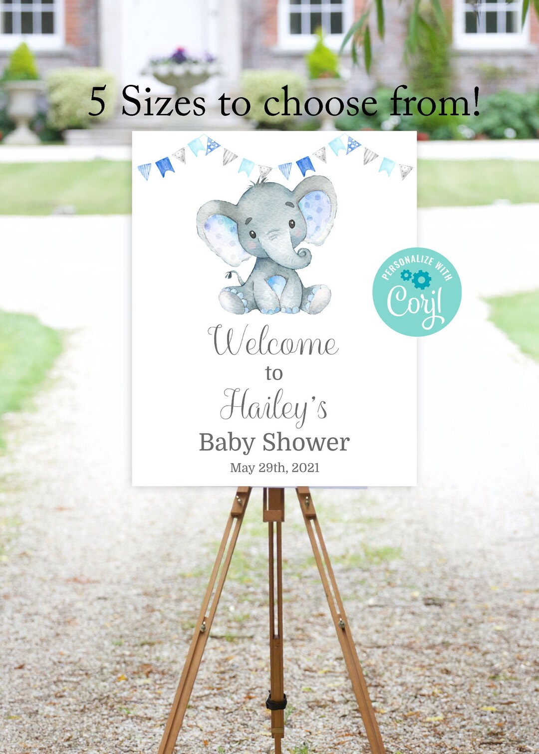 Elephant Baby Shower Sign, Boy Elephant Welcome Sign, Blue Elephant ...