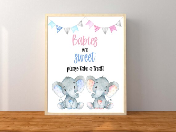 Elephant Favors Sign, Babies Are Sweet Take a Treat, Gender Reveal