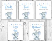 Elephant Baby Shower Bundle, Blue Elephant Baby Shower, Star Elephant Baby Shower, Baby Shower Decorations, Instant Download Printable