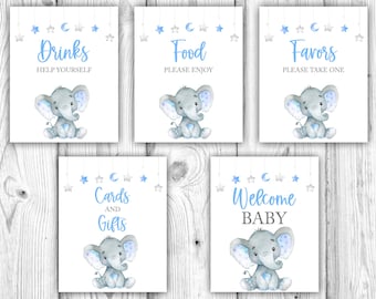 Elephant Baby Shower Bundle, Blue Elephant Baby Shower, Star Elephant Baby Shower, Baby Shower Decorations, Instant Download Printable