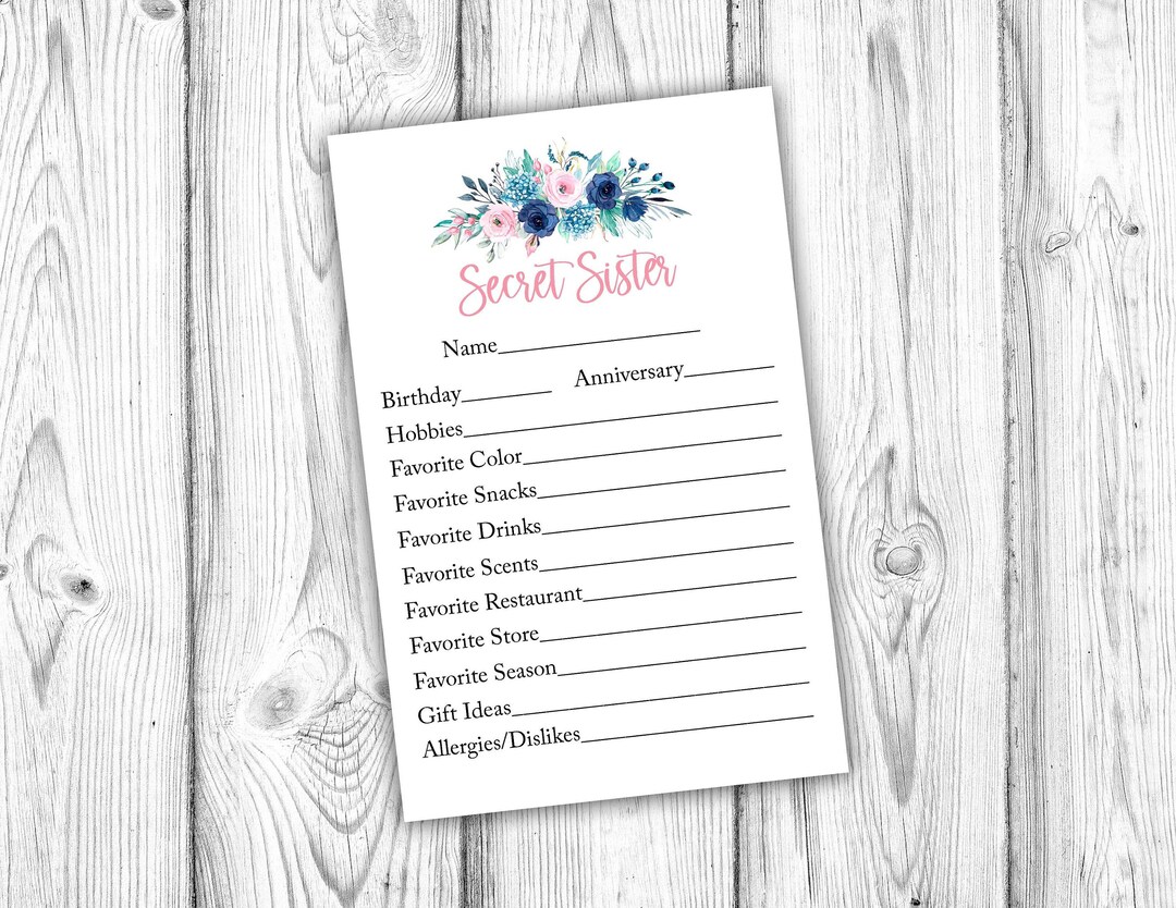 Secret Sister Questionnaire, Secret Pal Printable, Secret Sister ...