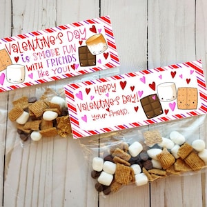 Valentine&#39;s Day S&#39;more&#39;s Bag Treat Toppers, Valentine&#39;s Is S&#39;more Fun With Friends Like You Favors, Smore Tags, Instant Download Printable