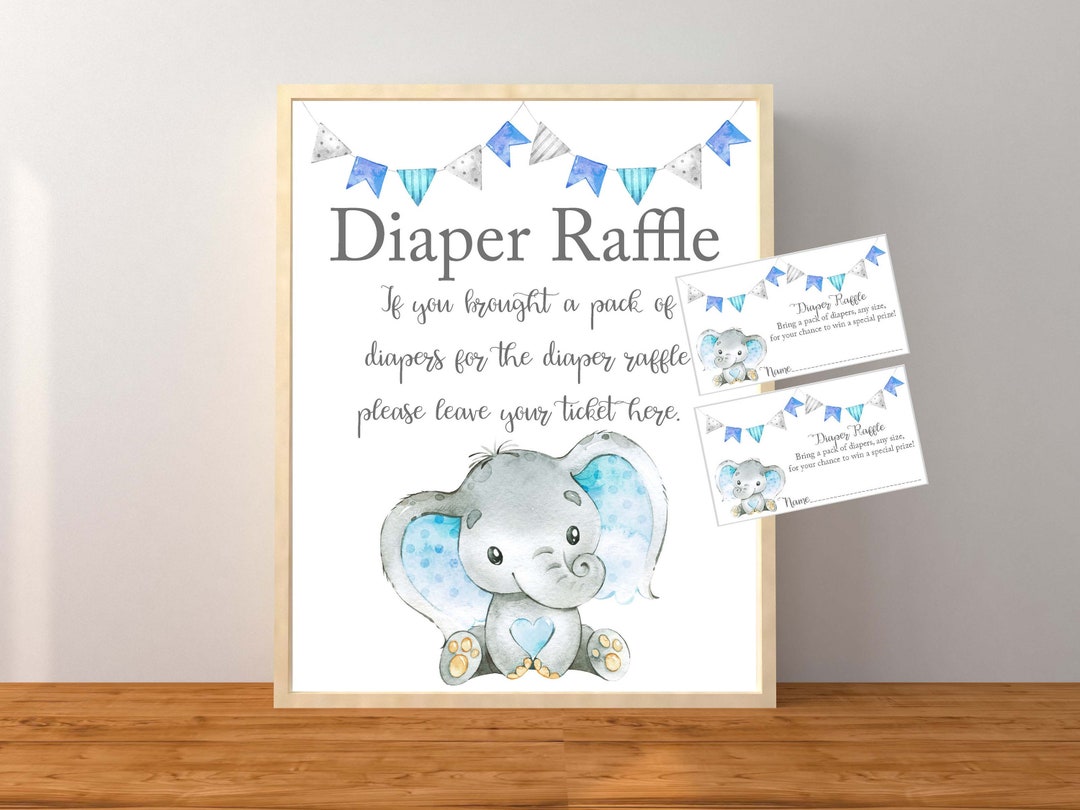 Elephant Diaper Raffle, Diaper Raffle, Elephant Baby Shower Game, Blue ...