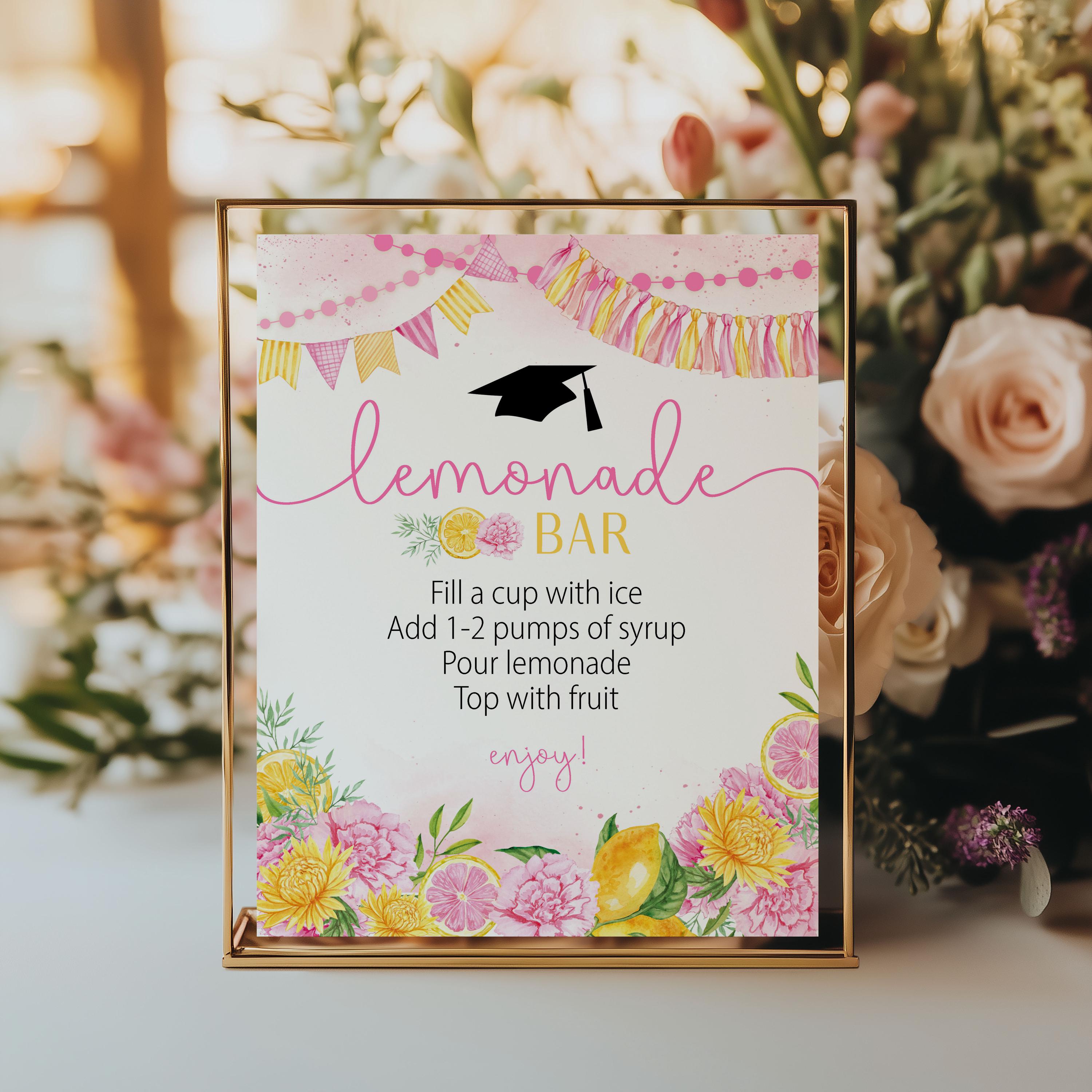 Graduation Lemonade Bar Menu Sign,instructions, Graduation Party Drink ...
