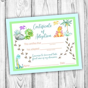 Adopt a Dinosaur Printable, Dinosaur Birthday Party, Dinosaur ...