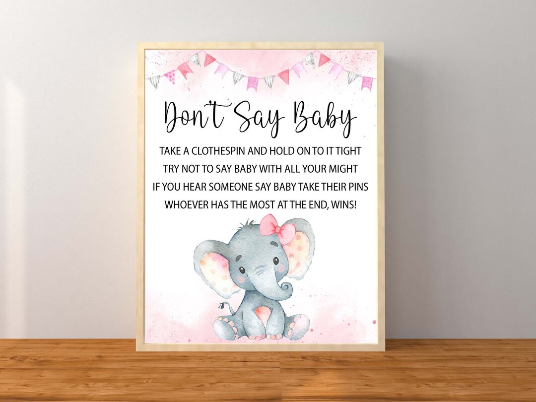 Pink Elephant Don't Say Baby Game, Pink Elephant Baby Shower ...