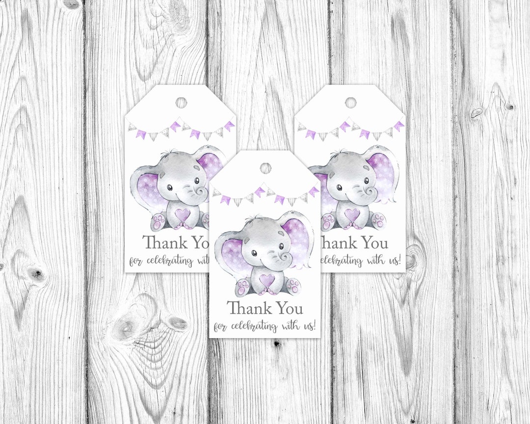 Elephant Favor Tags, Purple Elephant Baby Shower, Elephant Baby Shower