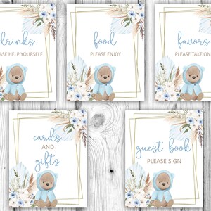 Bär-Baby-Dusche-Bundle, blauer Bär Bär-Baby-Dusche-Tischplatte Schilder, junge Bär-Baby-Dusche-Tischdekoration, sofortiger Download druckbare