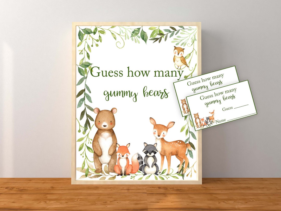 Guess How Many Gummy Bears, Gummy Bears Baby Shower Game, Woodland Baby ...