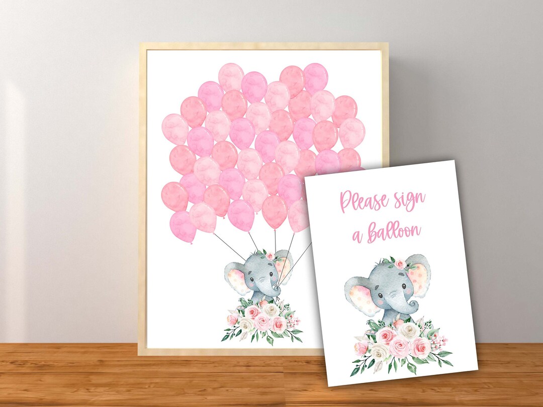 Guest Book Sign, Elephant Guest Book Sign, Pink Elephant Baby Shower ...