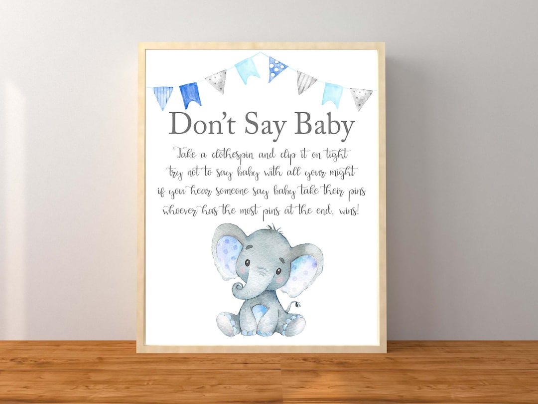 Elephant Don't Say Baby Game, Blue Boy Elephant Baby Shower Game ...
