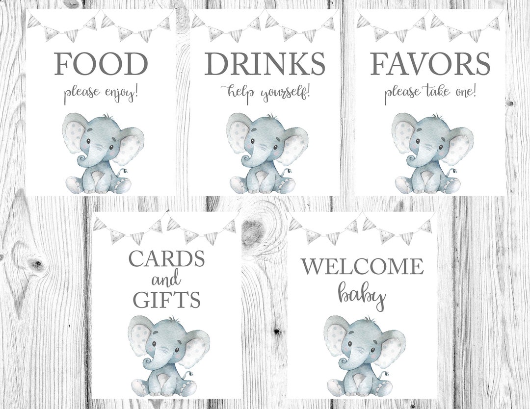 Elephant Baby Shower, Elephant Baby Shower Printables, Gray Elephant ...