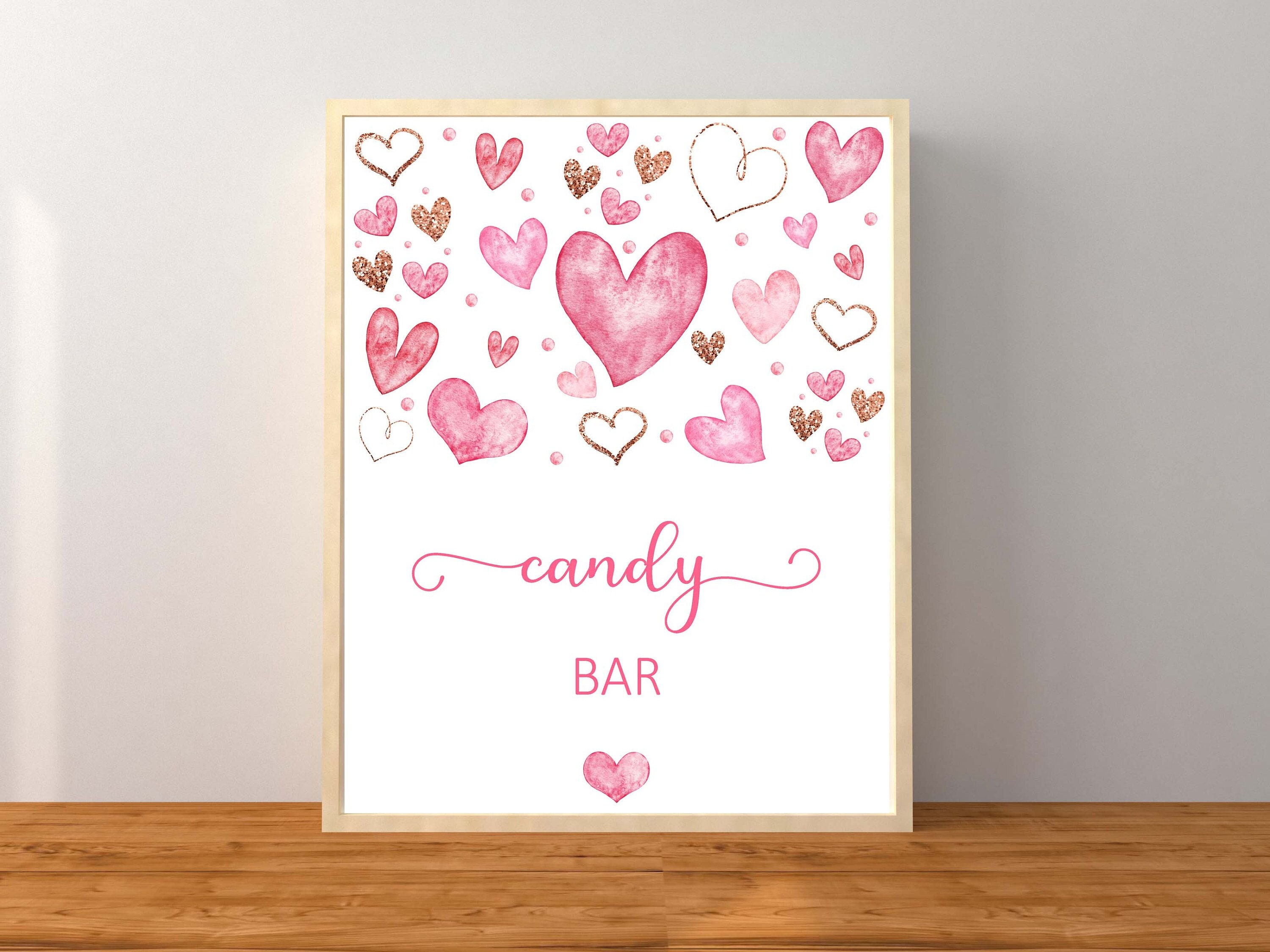 Heart Candy Bar Sign, Sweetheart Pink and Rose Gold Girl Baby Shower ...
