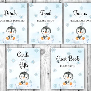 Blue Penguin Baby Shower Bundle, Penguin Baby Shower Decorations, Boy Penguin Birthday Party Winter Onederland, Instant Download Printable