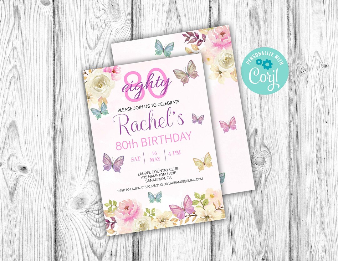 Butterfly Birthday Party Invitation, Pink Floral Ladies Invitation ...