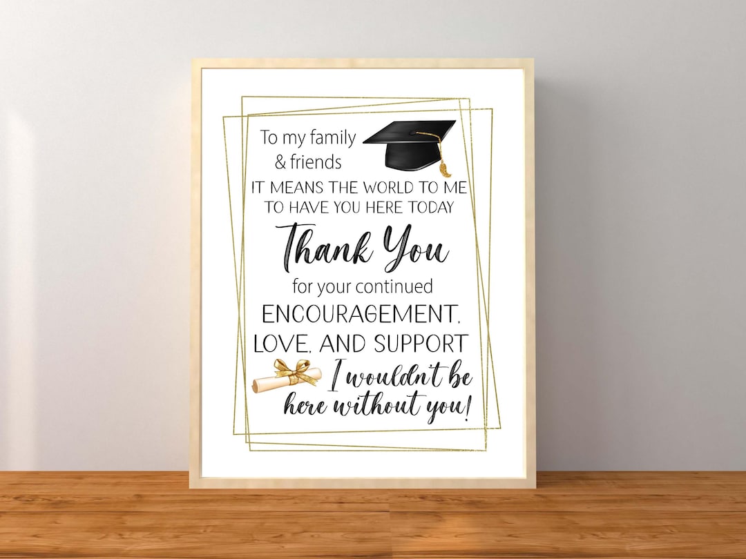 Graduation Family and Friends Thank You Sign, Thanks Favor Tabletop ...