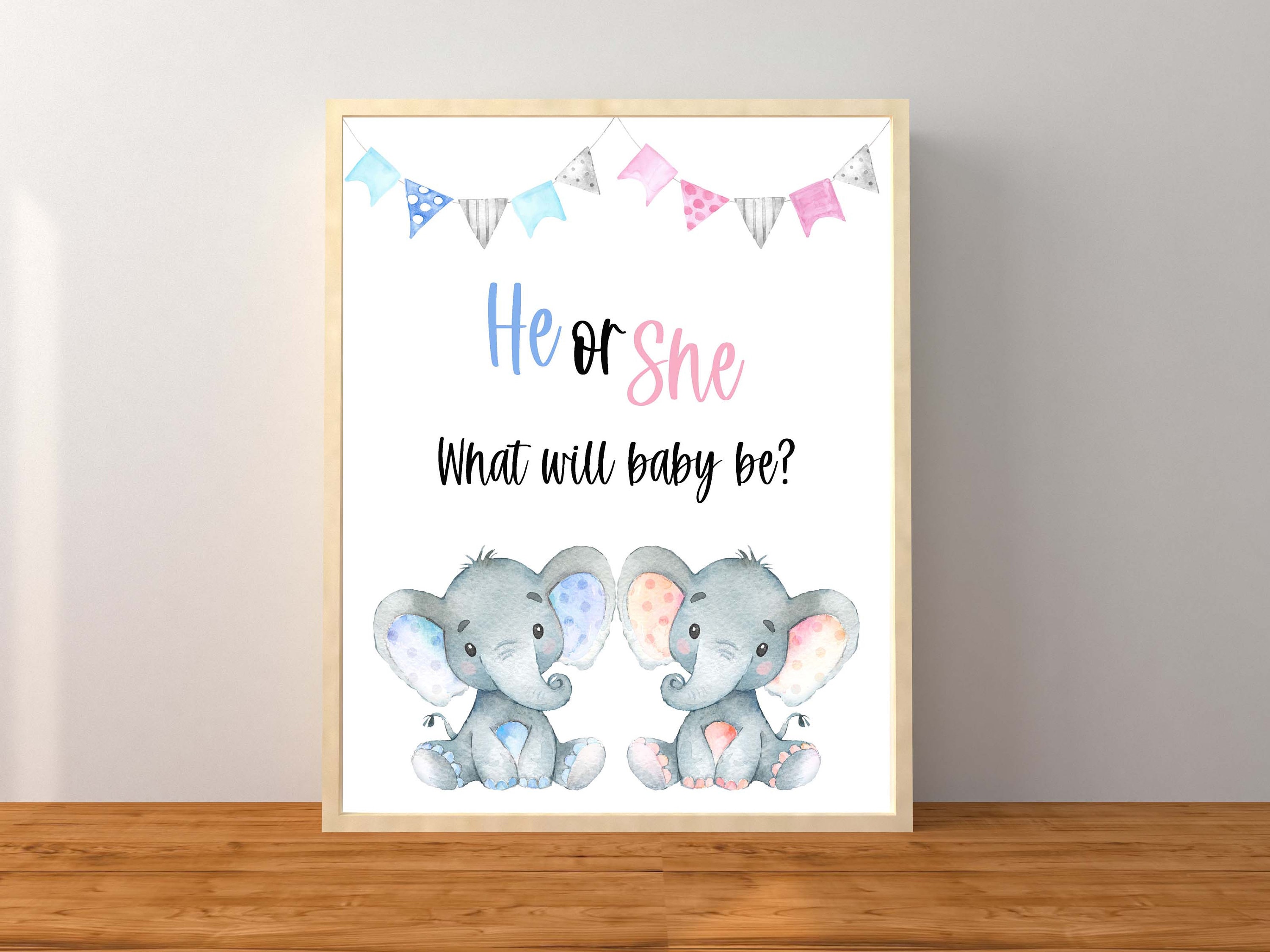 He or She Gender Reveal Sign Gender Reveal Party Elephant Etsy