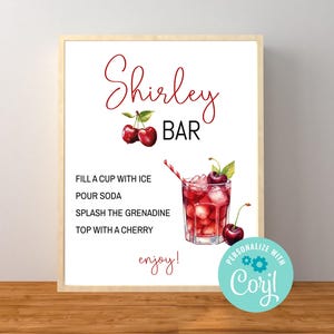 Editable Shirley Bar Sign, Drink Bar, Beverage Station, Make Your Own Cherry Mocktail, Wedding, Corjl Editable Template, Printable Download