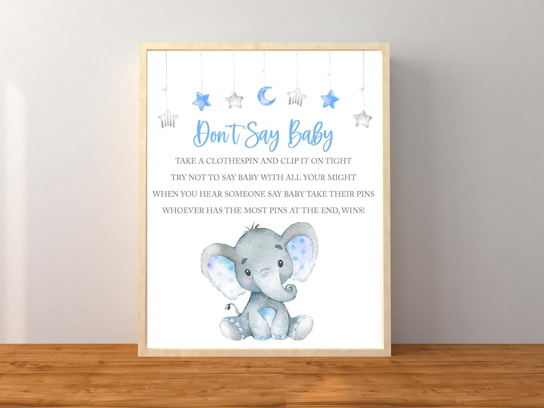 Blue Elephant Don't Say Baby Game, Elephant Baby Shower Game, Elephant ...
