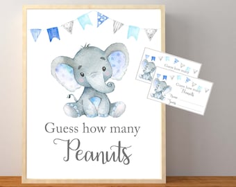 Guess How Many Peanuts, Peanuts Baby Shower Game, Elephant Game, Elephant Baby Shower, Guess How Many Peanuts Are In The Jar, Printable