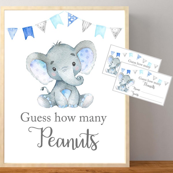 Guess How Many Peanuts, Peanuts Baby Shower Game, Elephant Game, Elephant Baby Shower, Guess How Many Peanuts Are In The Jar, Printable