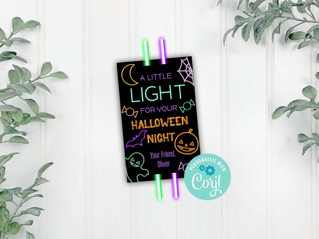 Halloween Glow Stick Treat Tags, Glow Tags, A Little Light for Your